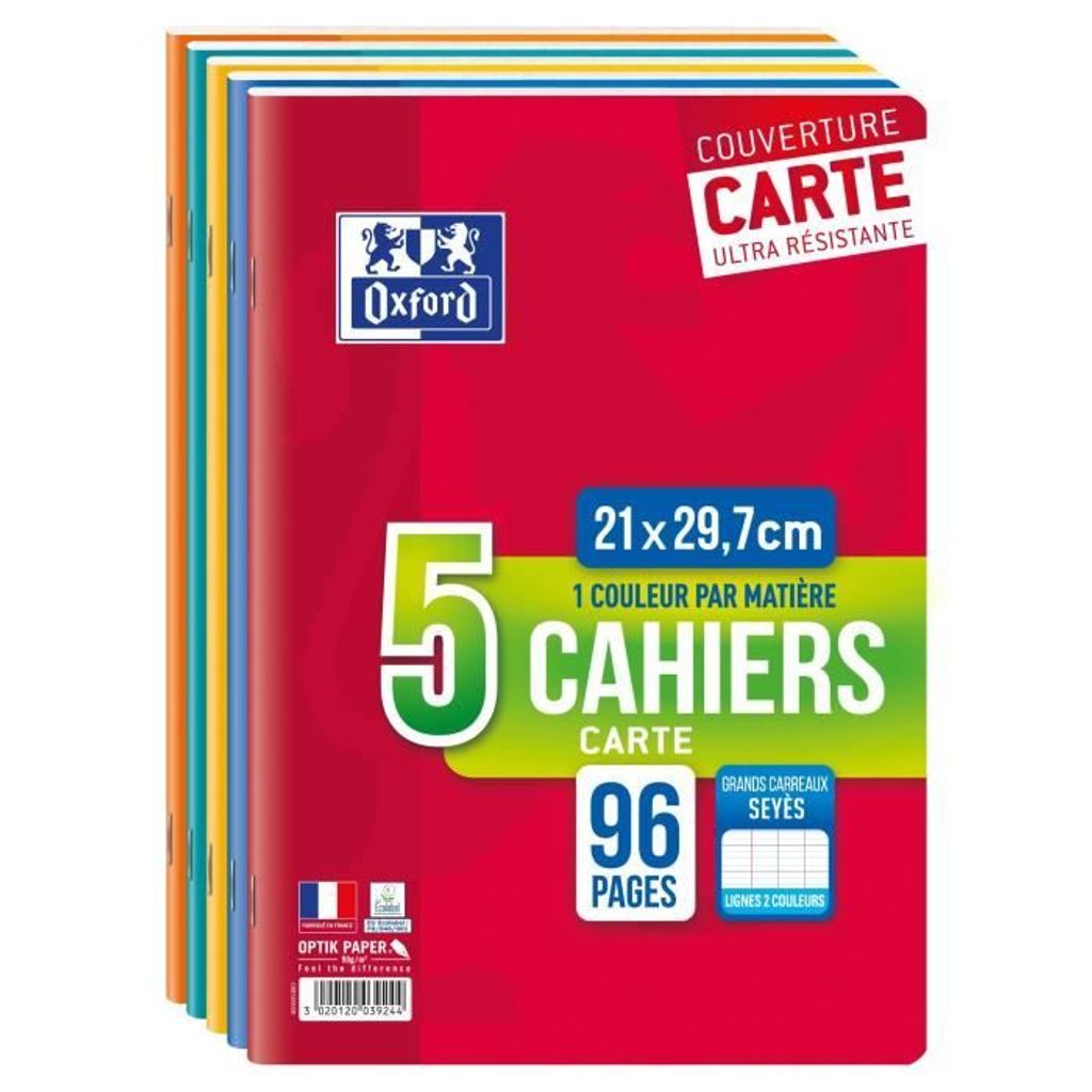 Oxford Cahier piqûre, A4, Seyès, 96 pages, lot de 5