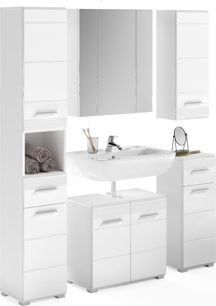 Badezimmer-Set >Linus< in Weiß Hochglanz - 150x182x34cm (BxHxT)