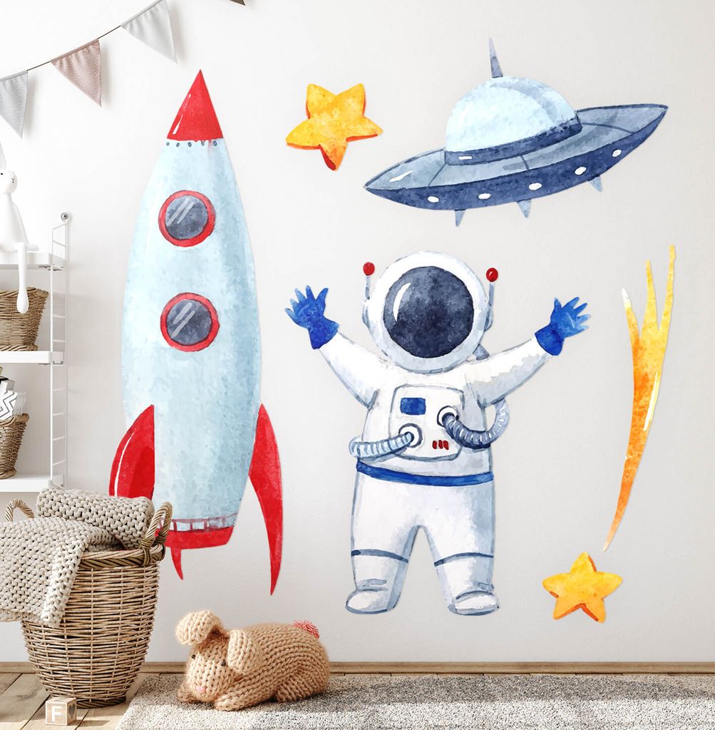 Pastell-Raumfahrt– Wandgestaltung – Wandbilder Kinder – Motivtapeten Set – Wanddekor Kinderzimmer – Selbstklebende Wandsticker – 60x102 cm