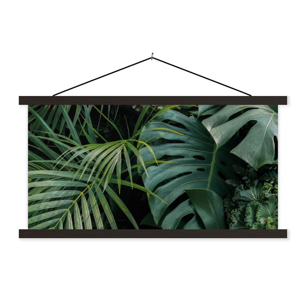 MuchoWow Textilposter Pflanzen - Dschungel - Blätter - Tropisch 90x45 cm mit schwarzem Rahmen - Klemmleisten
