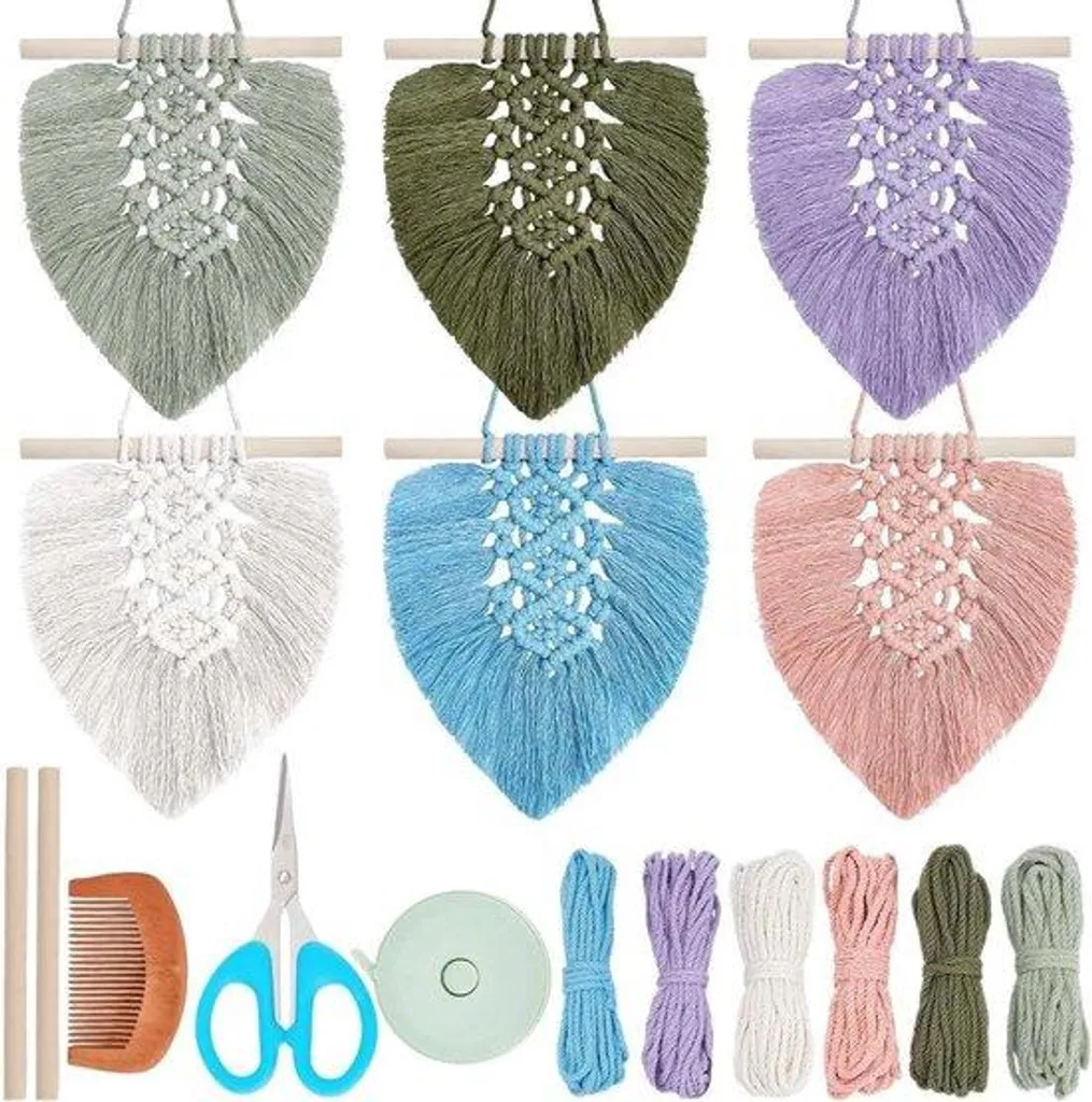Loisir créatif macramé mural : kit complet avec laine et motif feuille bohème
