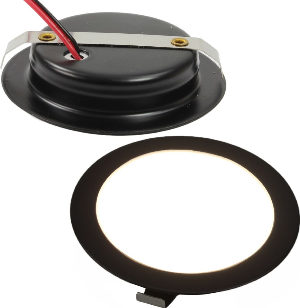 12 Volt LED Einbaustrahler Einbauleuchte warmweiß Wohnwagen Wohnmobil Caravan Boot rund schwarz 65 mm