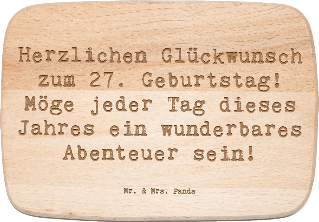 Mr. & Mrs. Panda Holzbrett Spruch 27. Geburtstag Abenteuer - Transparent - Geschenk, Frühstücksbrettchen, besondere Geschenke, Geburtstagsglückw...