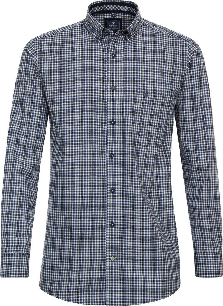 REDMOND Herren Freizeithemd Langarm Button-Down Comfort-Fit Blau kariert M