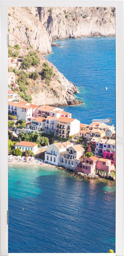 MuchoWow Türtapete Selbstklebende Türfolie Griechenland - Stadt - Meer 85x205 cm Türposter Türaufkleber Klebefolie Türklebefolie - Türverzi...