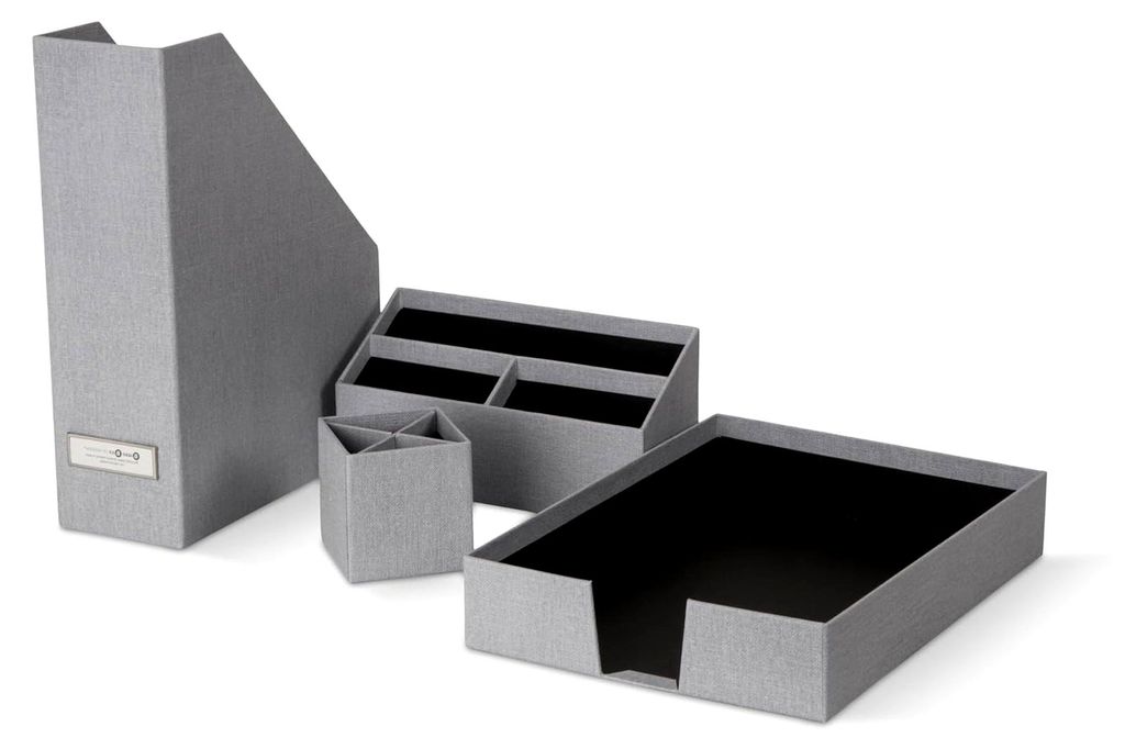 BIGSO HUGO 4-teiliges Schreibtischset mit Stehsammler, Stifthalter, Sortierkasten und offener Box – Ordnungssystem aus Faserplatte und Papier in ...
