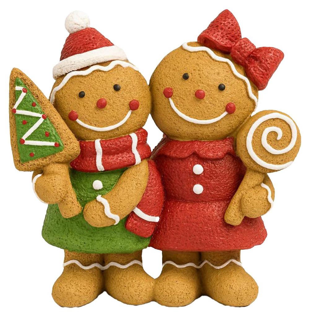 Weihnachtsmann- und Weihnachtsfrau-Figur, handbemalt, aus Kunstharz, Lebkuchenmann-Elch-Figur für die festliche Tisch- und Kamindekoration