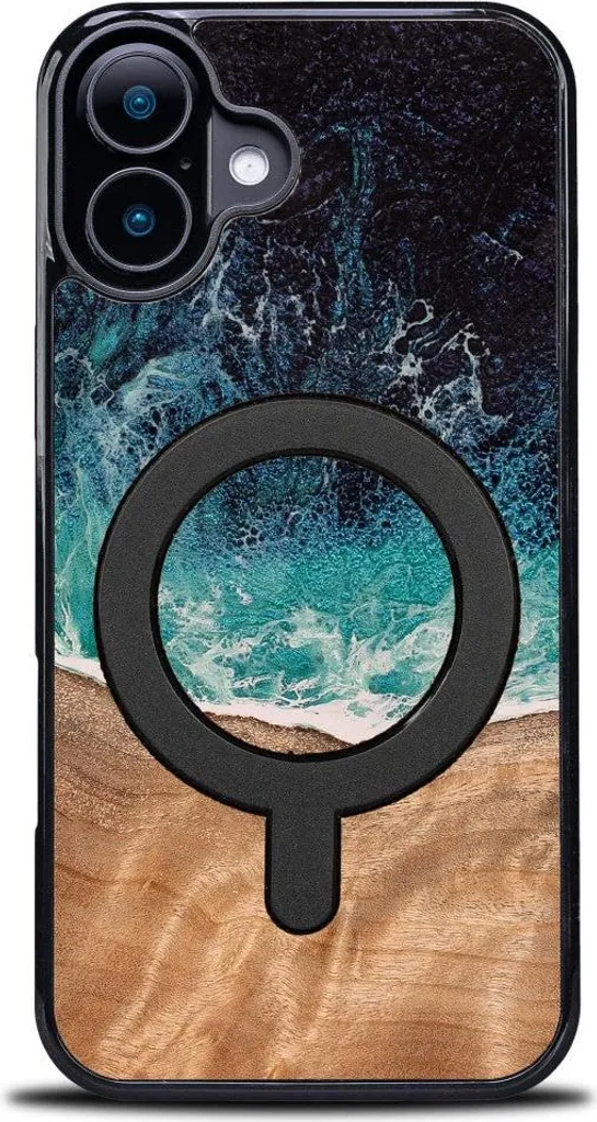 Cover MagSafe iPhone 16 Plus Bewood Unique Legno e Resina Blu - 9