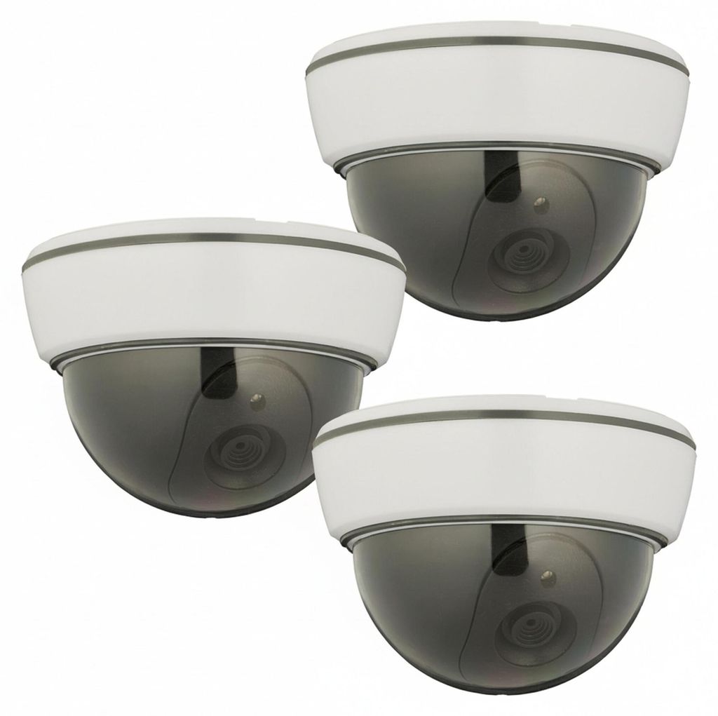 Relaxdays Kamera Attrappe, 3er Set, blinkende LED, innen & außen, batteriebetrieben, Überwachungskamera Dummy, weiß