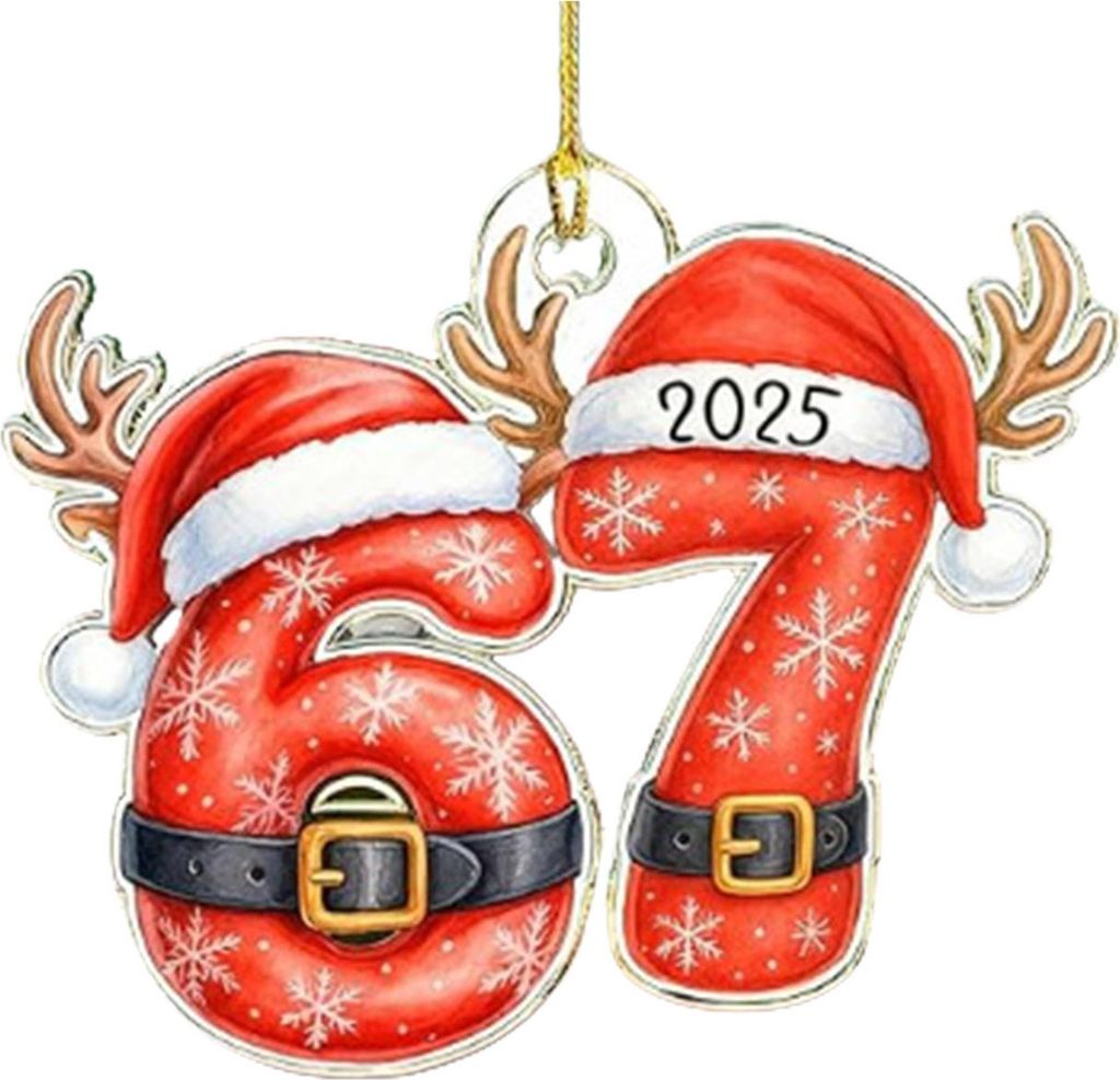 Weihnachtsanhänger mit Streifenmuster, Zahl 6/7, 2D-Acryl-Anhänger zum Aufhängen, festliche Dekoration für Zuhause und Partys