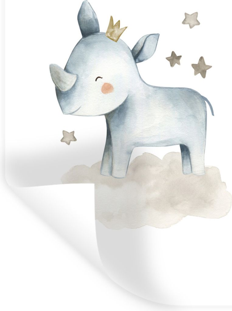 MuchoWow Wandtattoo Wandsticker Wandaufkleber Rhinozeros - Kinder - Tiere 20x30 cm Selbstklebend und Repositionierbar - Sticker - Dekorfolie