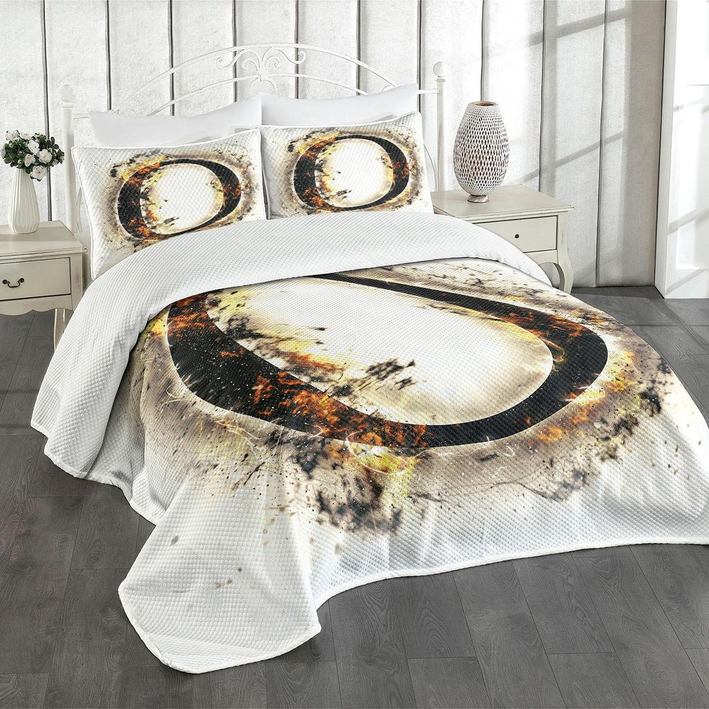 ABAKUHAUS Buchstabe O Tagesdecke Set, Alphabet auf Feuer-abstraktem Konzept Heißer und brennender Buchstabe O Plasma Smoky Look, 220 x 220 cm, Tan...