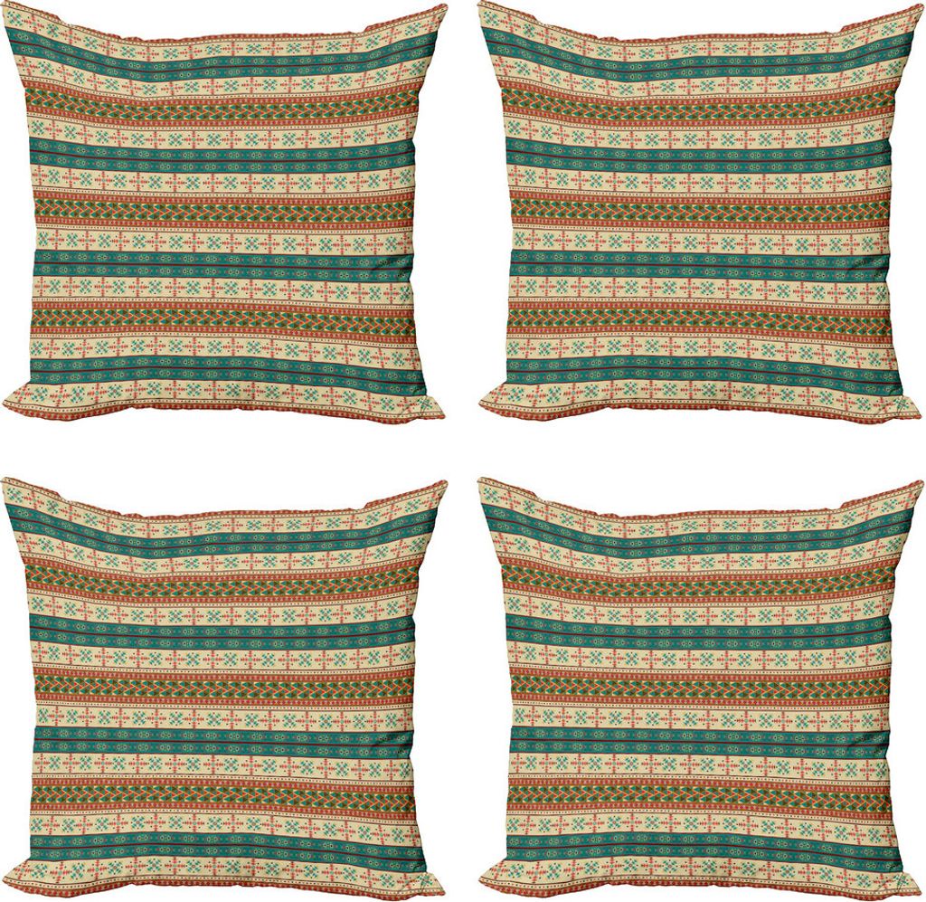 ABAKUHAUS Bunt Kissenbezug Set (4 Stück), Fliese, Moderner Doppelseitiger Digitaldruck, 50 cm x 50 cm, Coral Teal Beige