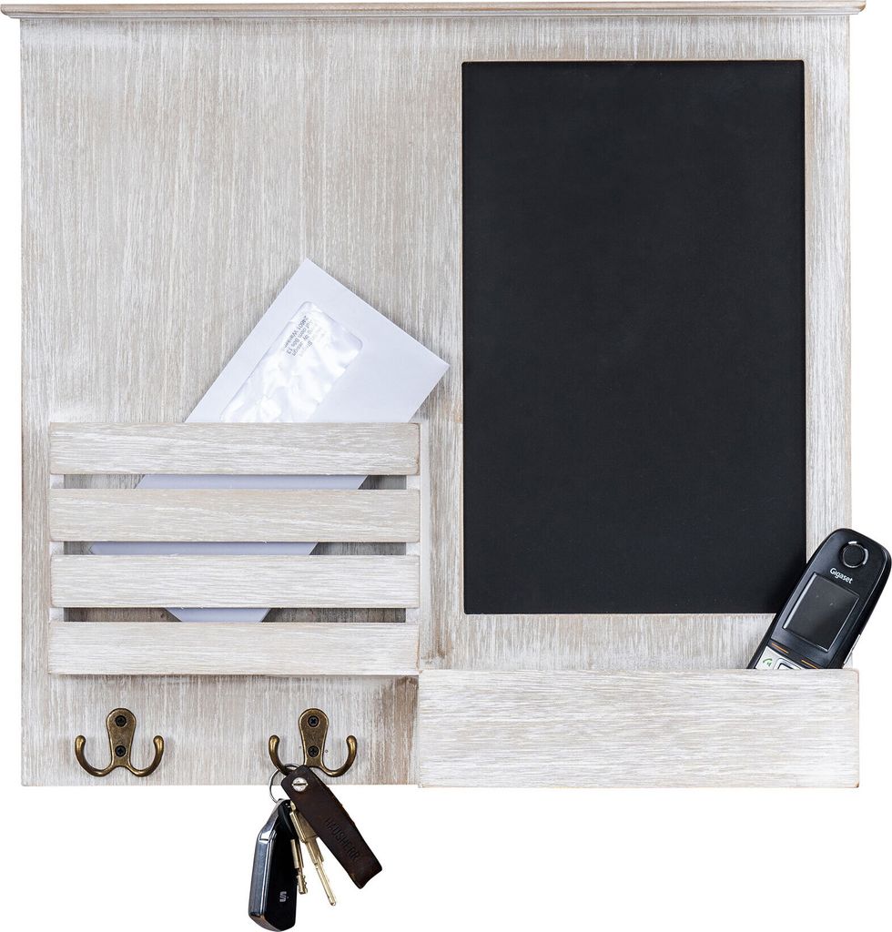 Memoboard 52x47cm Holz Weiß Grau Briefablage 4 Haken Shabby Chic Tafel
