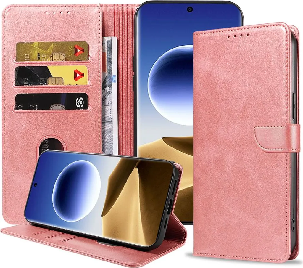 Custodia a Libro Oro Rosa per Oppo Find X7 Ultra - Portafoglio in Ecopelle
