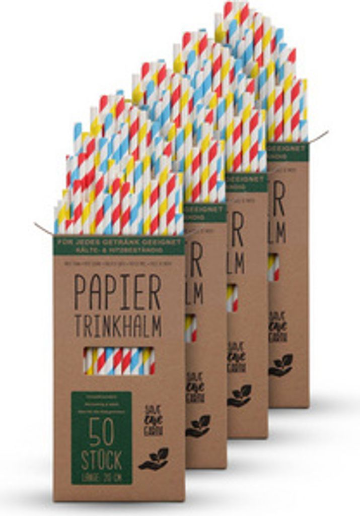 Nachhaltige Papierstrohhalme ( 500 Trinkhalme ) aus Kraftpapier "Bunt" 20cm - Papiertrinkhalme 100% Biologisch abbaubar, Stabil und Bruchfest