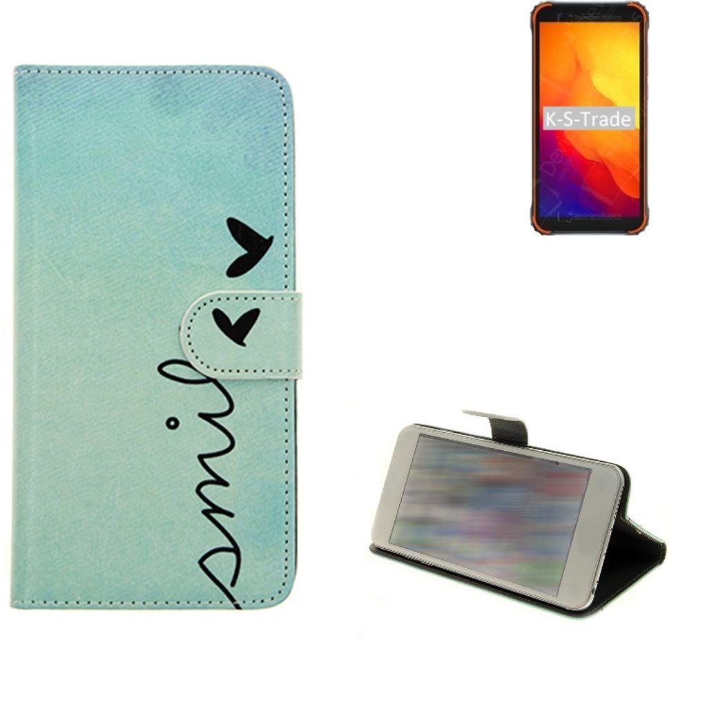 K-S-Trade Schutz Hülle Handy Hülle kompatibel mit Blackview BV4900S Hülle Handyhülle cover bookstyle Etui Handyhülle ''smile'' türkis