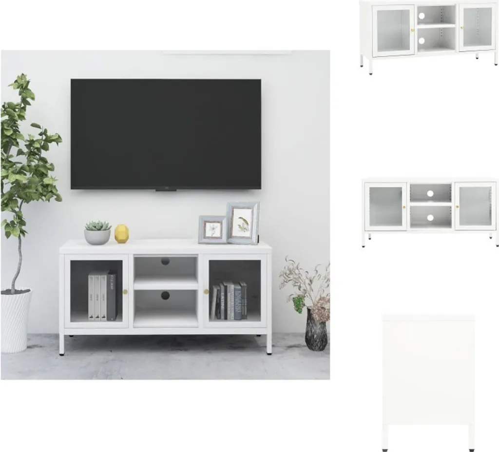 Mobile TV Bianco Acciaio e Vetro vidaXL - Arredo Soggiorno Chic