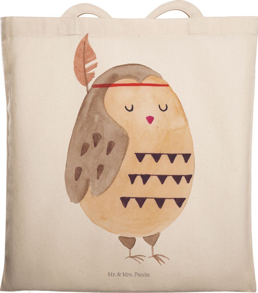 Mr. & Mrs. Panda Tote Bag Eule Federschmuck - Weiß - Geschenk, Jutebeutel, Waldtiere, Tragetasche, Laptoptasche, Dekoration, Owl, Schultasche, Tas...