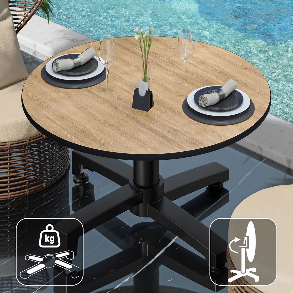 CPBC | Compact Loungetisch | Ø:H 70 x 42 cm | Eiche / Aluminium | Klappbar | Zusatzgewicht | Bistro Loungetisch Gastro Tisch