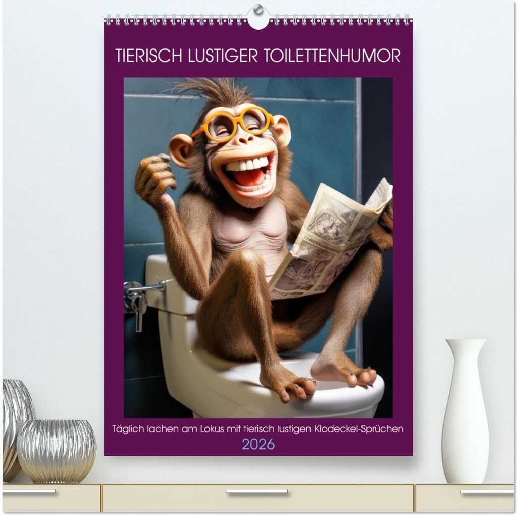 Tierisch lustiger Toilettenhumor (hochwertiger Premium Wandkalender 2026 DIN A2 hoch), Kunstdruck in Hochglanz