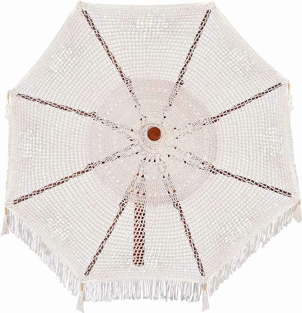 Parasol Macramé Crème 252 cm - Ombre et Style pour Terrasse et Réceptions