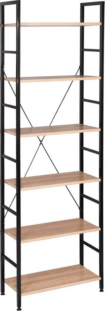 Bibliothèque Haute 180 cm Happyment Lerrie 6 Niveaux en Bois et Métal
