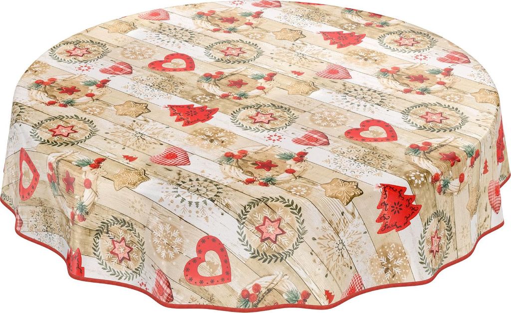 Tischdecke Wachstuch Weihnachten Rot Robust Wasserabweisend Rund 100 cm