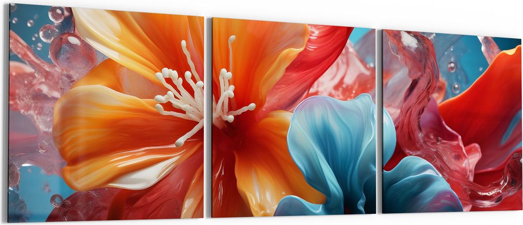 DEQORI Glasbild Echtglas 3x50x50 cm 'Flüssige Blumenkunst' Wandbilder XXL groß
