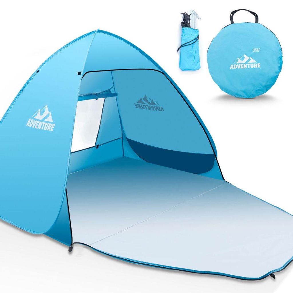 Strandmuschel Pop-Up Zelt mit Wasserball Tragetasche | TOM BS-100 | UV-Schutz (LSF 50+) | Wasserfest | 190T PolyurethanGewebe | Insektenschutzgitter