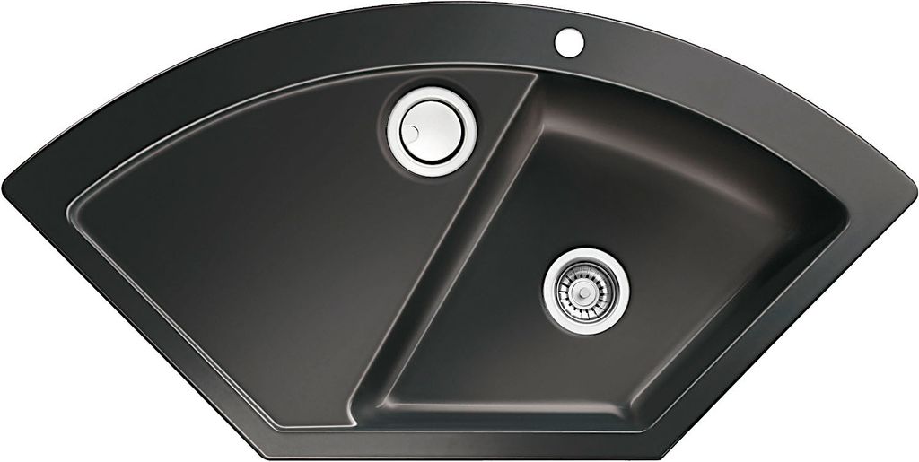 Spüle KeraDomo MERA ECK Nero mit Handbetätigung Produktbild 
