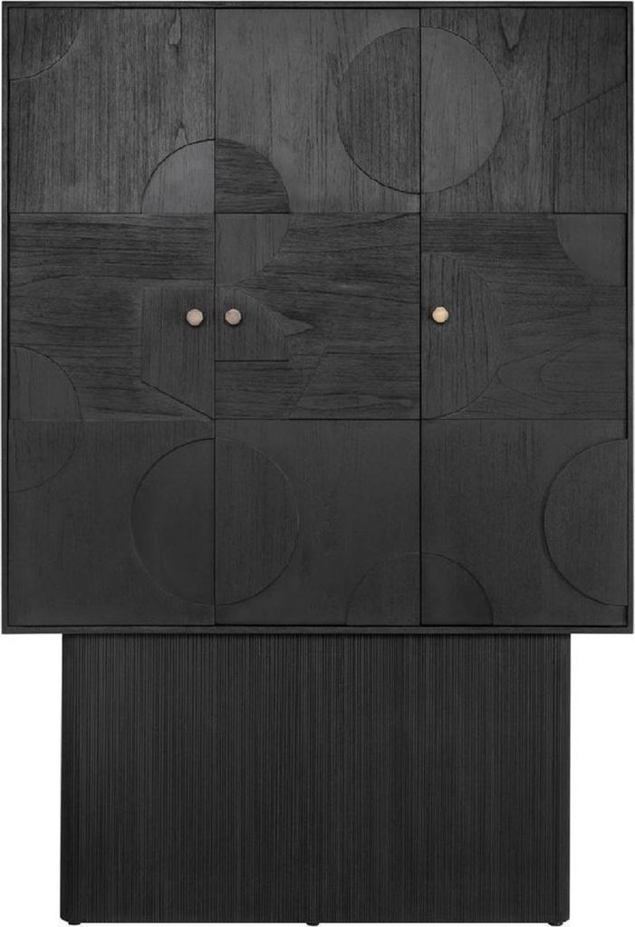 Casa Padrino Luxus Designer Schrank Schwarz 130 x 45 x H. 190 cm - Massivholz Regalschrank mit 3 Türen - Schlafzimmer Schrank - Wohnzimmer Schrank...
