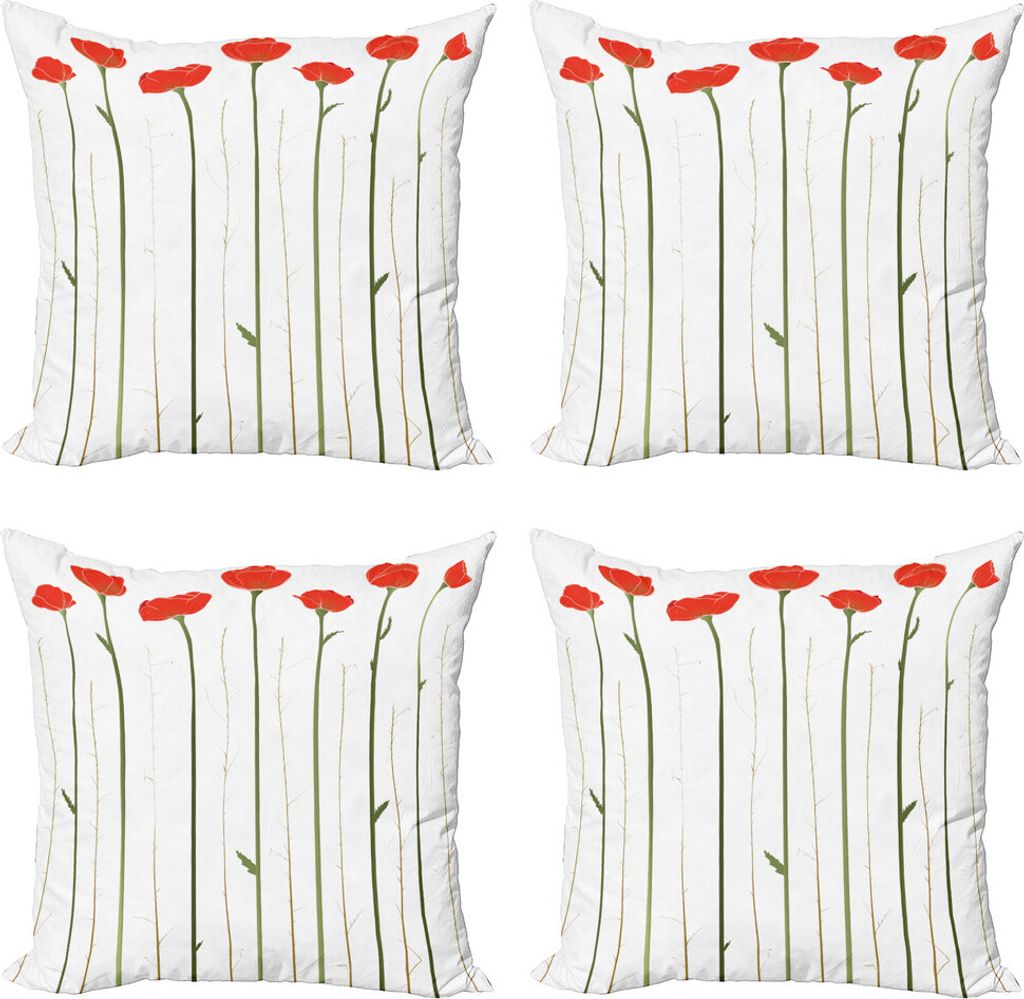ABAKUHAUS Blume Kissenbezug Set (4 Stück), Rote Mohnblumen auf Frühling, Moderner Doppelseitiger Digitaldruck, 45 cm x 45 cm, Vermilion Grün