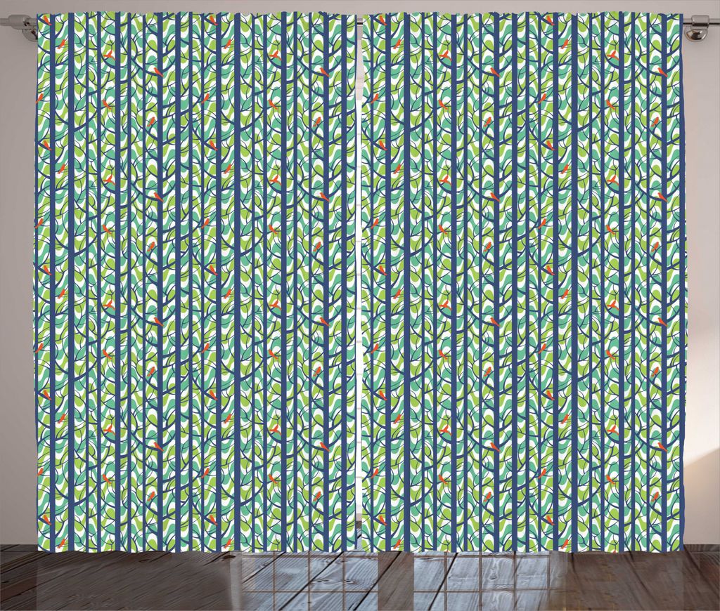 ABAKUHAUS Wald Rustikaler Vorhang, Bäume Wald und Vögel Blätter, Wohnzimmer Universalband Gardinen mit Schlaufen und Haken, 280 x 225 cm, Sea Gr...
