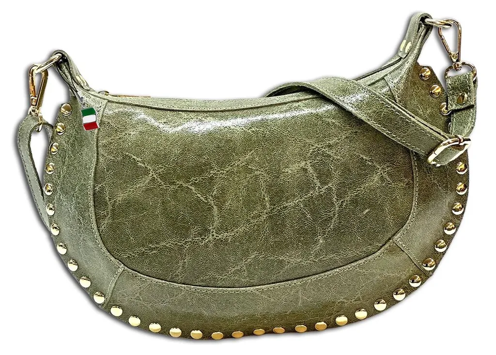 Sacoche de vélo vintage femme Florence en cuir vert émeraude clouté