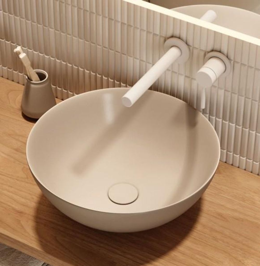 ECOLAM Waschbecken Luqa 40 cm Cappucino matt rund Keramik Aufsatzwaschbecken Waschschale beige