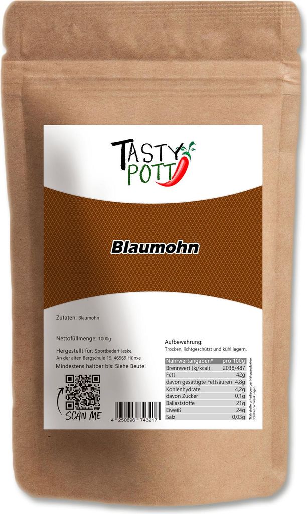 Tasty Pott Blaumohn im Beutel 1000g Beutel