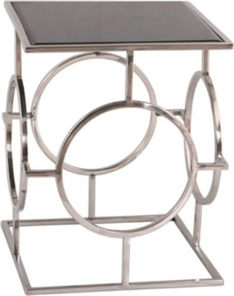 Table d'Appoint Luxe Argent et Noir 40 cm en Métal et Verre Design Salon