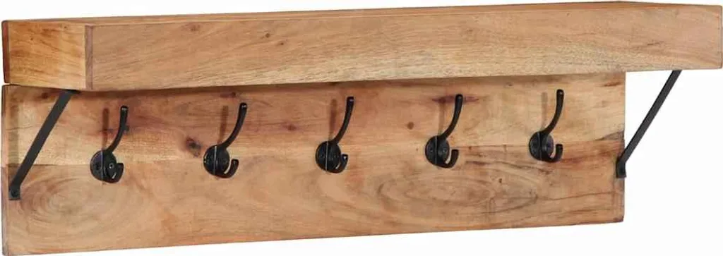 Appendiabiti da Parete 73 cm Legno Acacia Massello Marrone con Mensola