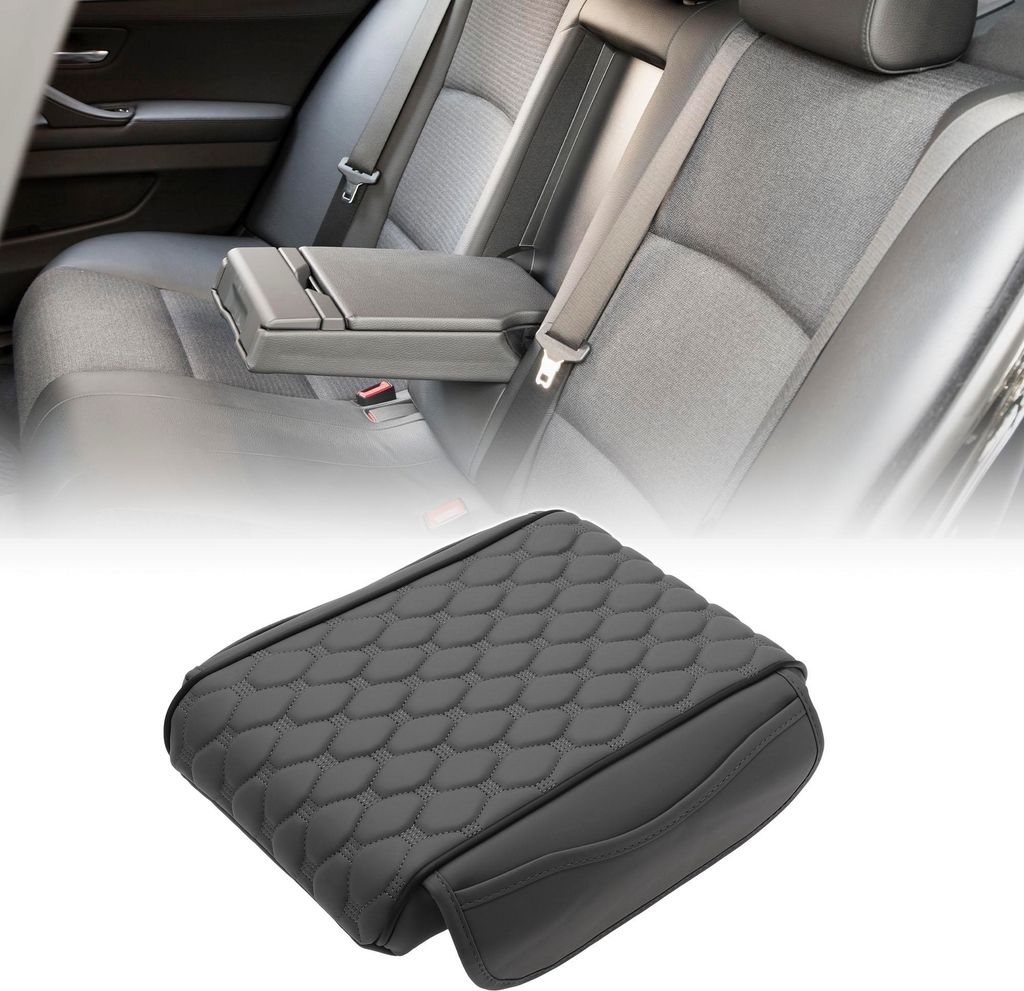 Center Console Kissen Pad mit Aufbewahrungstaschen 12,2"x7,87" Center Console Abdeckung Armlehne Sitzbox Abdeckung Kunstleder Grau