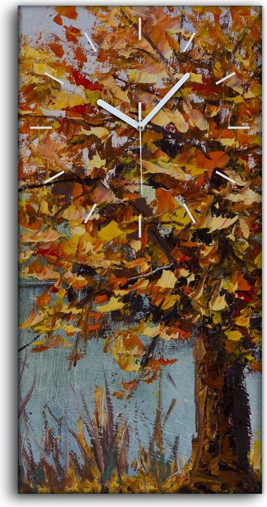 Wanduhr Bürouhr Leinwand Bild 30x60 Gemälde Abstrakte See Bäume Herbst Blätter - weiße Hände
