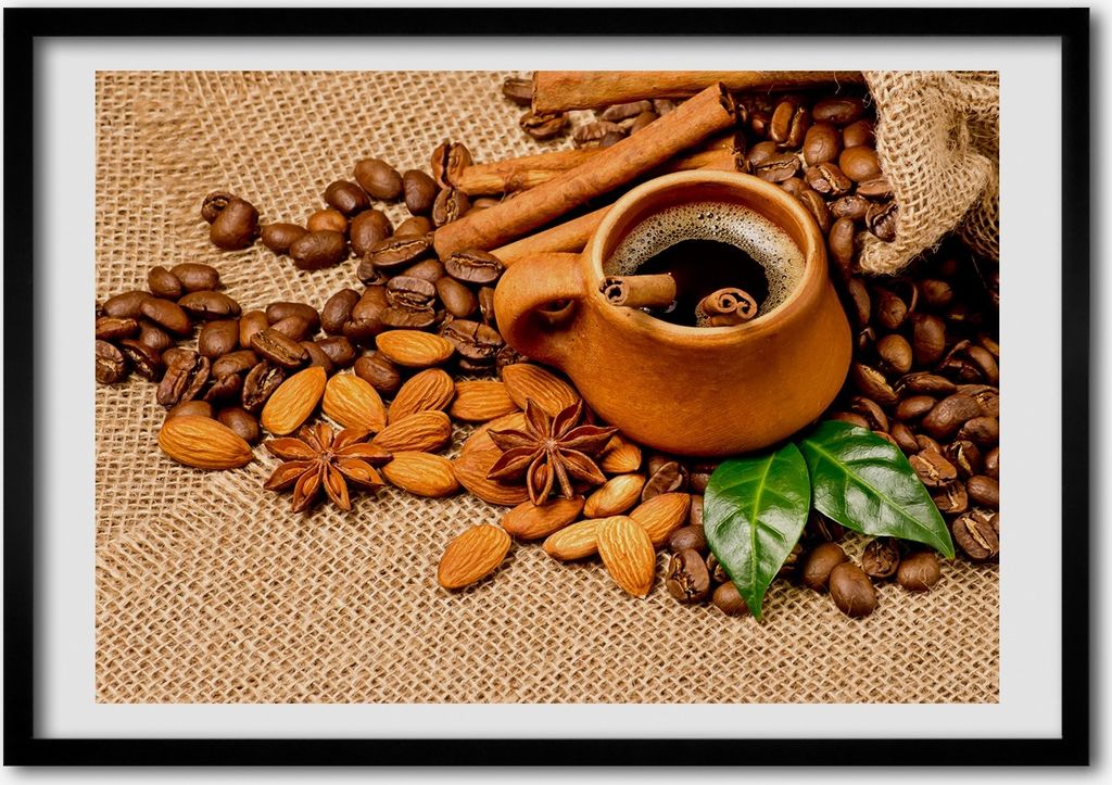 Bild - Bilder - Bilderrahmen - 70 cm x 50 cm - MDF-Rahmen, Wandkunst Kaffeebohnen und Cup