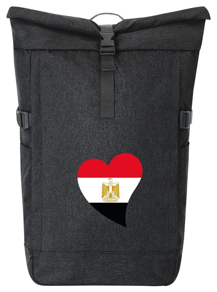 Huuraa Kurierrucksack Ägypten Flagge Herz 30-44 Liter Black Melange Fairtrade Rolltop Rucksack Geschenkidee