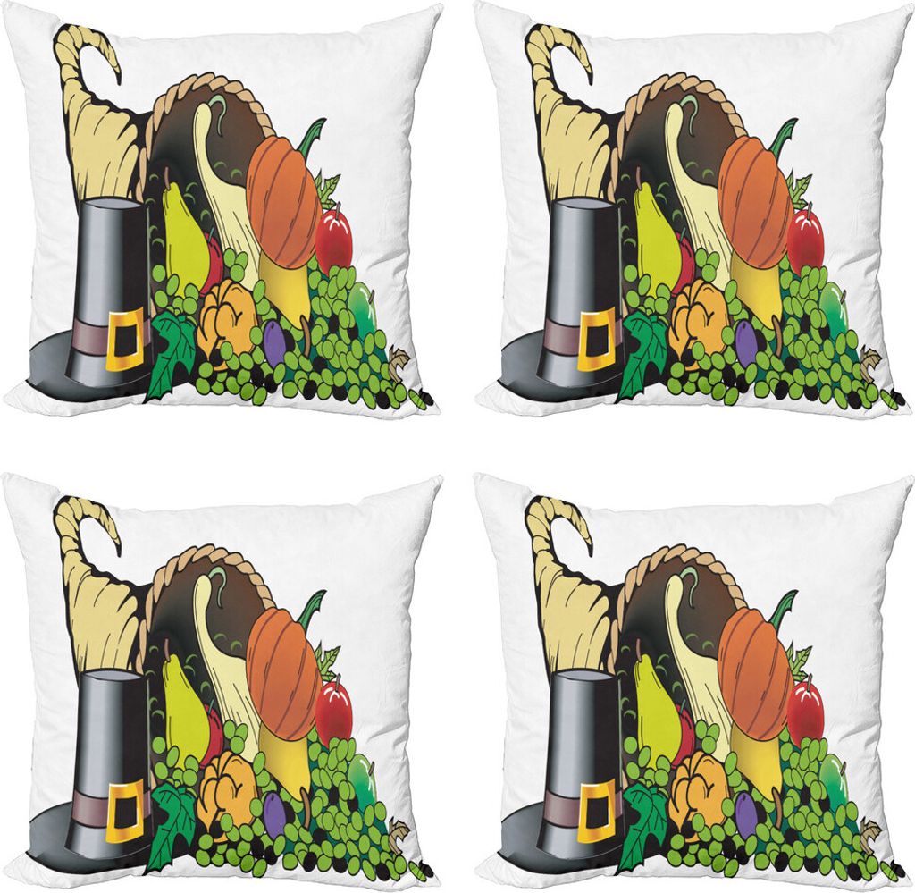 ABAKUHAUS Ertragreiche Ernte Kissenbezug Set (4 Stück), Cornucopia Motiv, Moderner Doppelseitiger Digitaldruck, 40 cm x 40 cm, Mehrfarbig