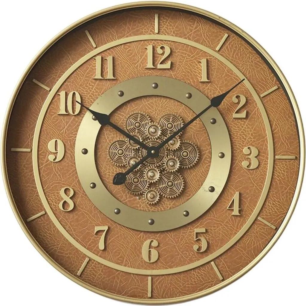 Grande horloge murale glamour 59cm en fer orange avec détails or