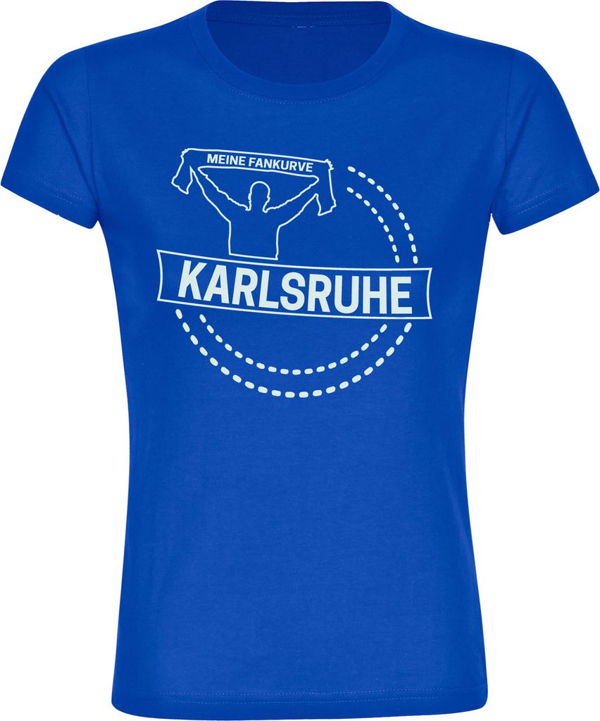 multifanshop Damen T-Shirt - Karlsruhe - Meine Fankurve, blau, Größe XL