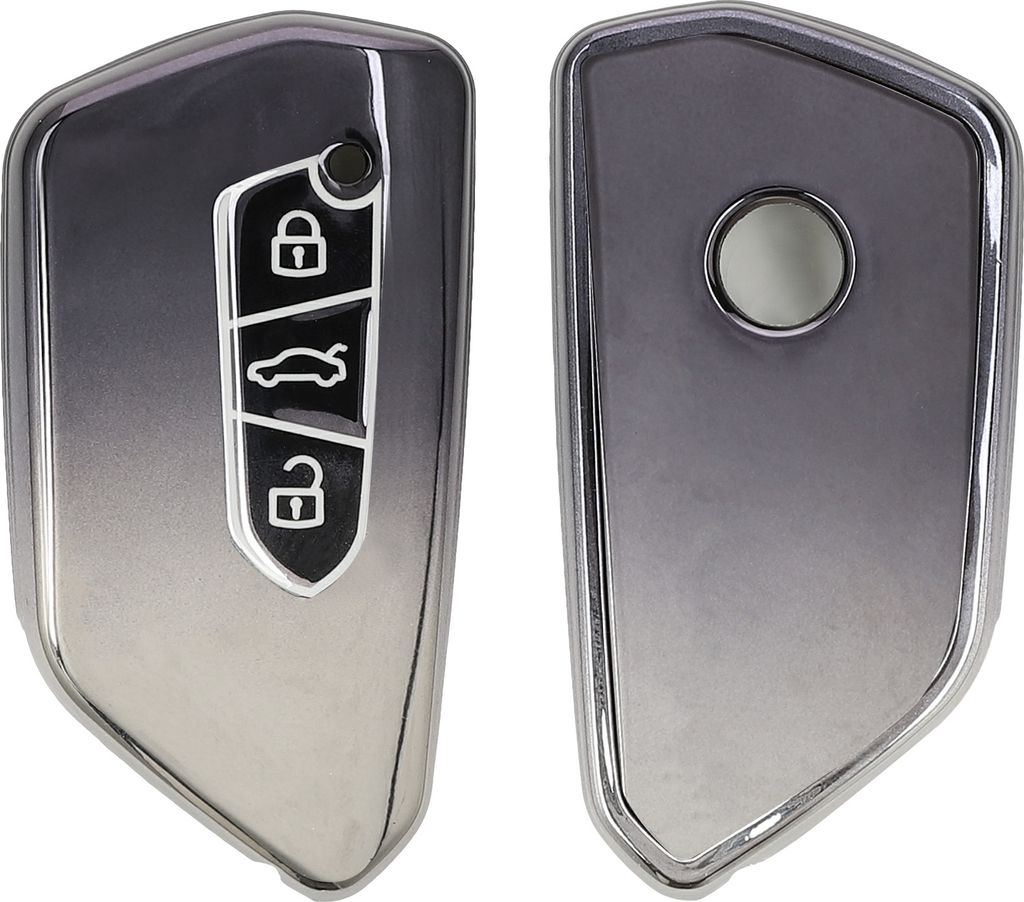 kwmobile Autoschlüssel Hülle kompatibel mit VW Golf 8 3-Tasten Autoschlüssel - Schlüsselhülle Silikon Cover - Dunkelgrau Silber