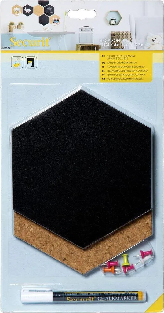 Pense-Bête Hexagonal Liège et Craie x7 pour Organisation Maison et Home Office