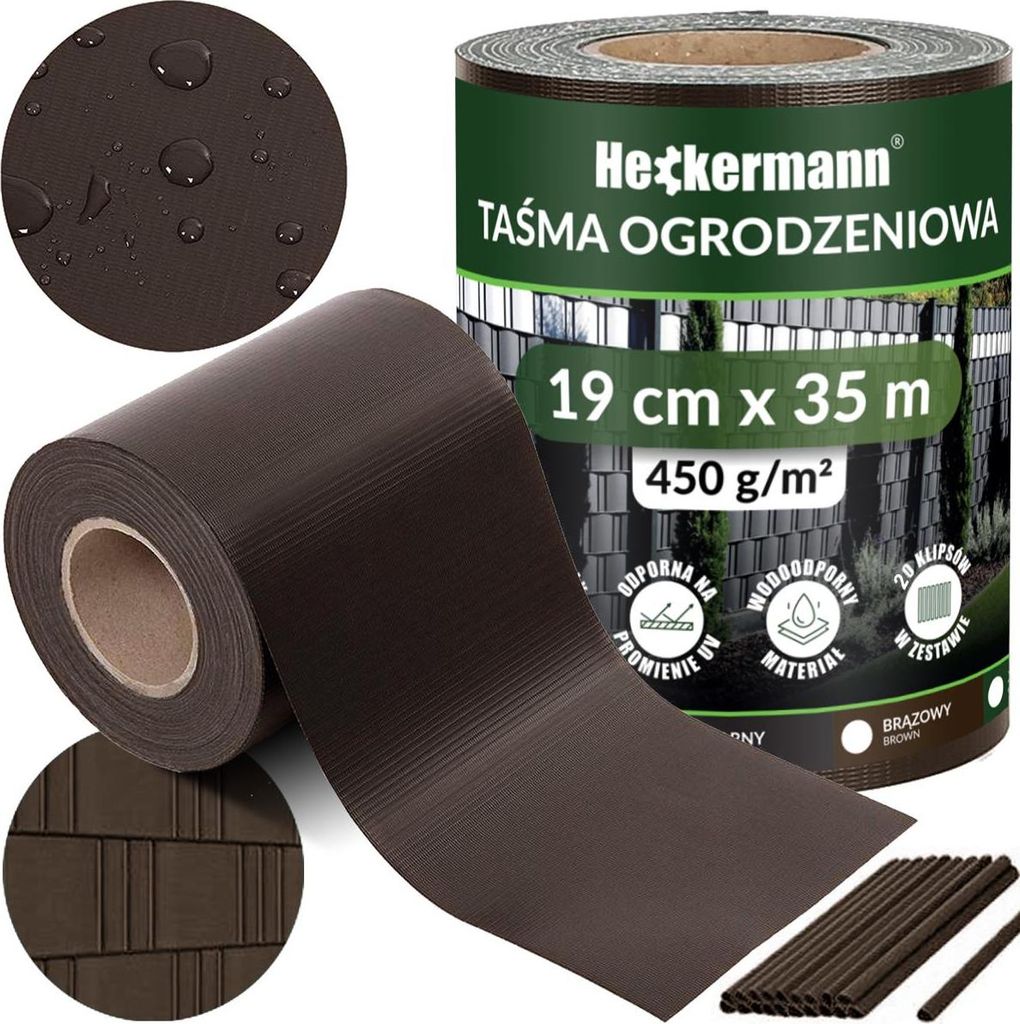 Taśma ogrodzeniowa 19cm x 35m Heckermann - Brązowa Zdjęcie produktu 
