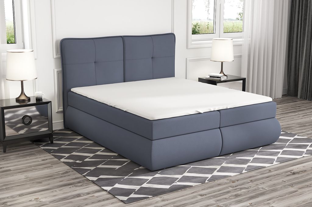 Boxspringbett HEDIN 200 x 200 mit 2 Bettkästen, Bonell-Matratze und Topper. Farbe: Grau